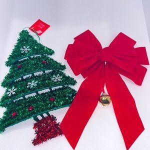Christmas holiday decorations tree and bow with bell
